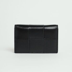 Woven Sheepskin Leather Wallet – Minimalist Card Holder – Black